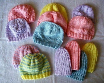 Newborn Small Baby Hats 5 Designs ~ 11" -12" Circumference DK 8 Ply Light Worsted Knitting Pattern PDF Instant download