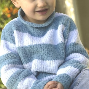 Child's Sweater Striped or Plain Roll Neck DK 8 Ply Light Worsted Boys Girls  20"- 28" ~ (1 - 9 years) Downloadable PDF Knitting Pattern