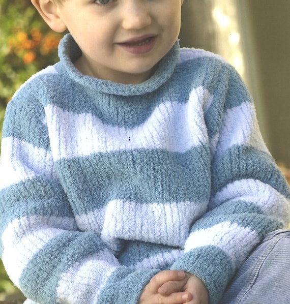 Child's Sweater Striped or Plain Roll Neck DK Ply Light Worsted