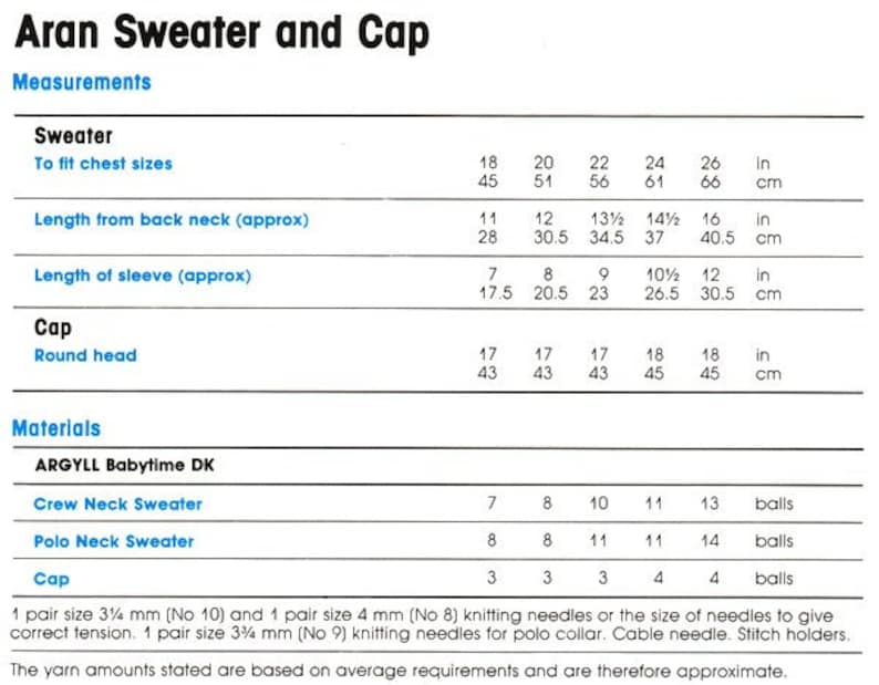 Aran Style Cable Sweater & Hat Polo and Crew Neck Childs Boys Girls 18 ...