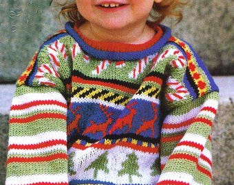 Candy Cane Christmas Xmas Tree Reindeer Sweater Jumper Boys Girls  2 - 6 yrs ~ Merino Wool Knitting Pattern pdf  download