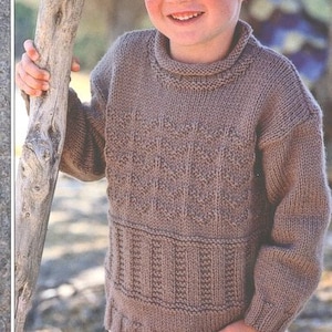 Textured Sweaters Round & Roll Bagel Neck Boys Girls  22 -30&quot; 1-10 Years ~ Aran 10 Ply Worsted Knitting Pattern pdf Instant Download