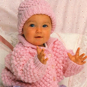 Baby Boys Girls Popcorn Stitch Jacket & Hat 18" - 22" Chunky Wool Downloadable Knitting Pattern pdf