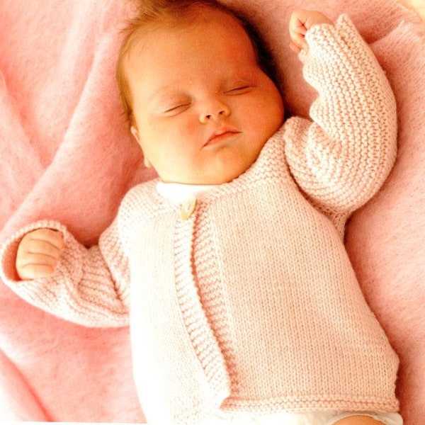 Easy Beginner Newborn Cardigan Jacket Garter & Stocking Stitch Newborn Size ~  DK 8 Ply Light Worsted Knitting Pattern pdf download