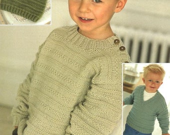 Textured Sweater Round V Neck  Slipover Tank Top Boys Girls 16 -26&quot; 0-6 Years ~ DK 8 Ply Light Worsted Knitting Pattern pdf Instant Download