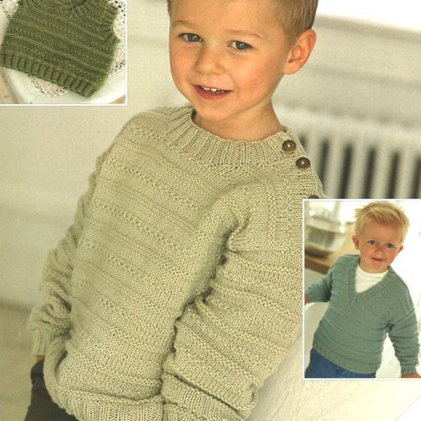 Textured Sweater Round V Neck  Slipover Tank Top Boys Girls 16 -26" 0-6 Years ~ DK 8 Ply Light Worsted Knitting Pattern pdf Instant Download
