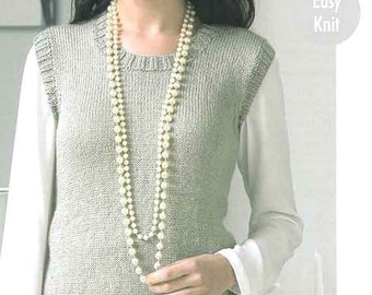 Very Easy Beginner Ladies Scoop Neck Top Jumper Slipover Sweater Vest 32" - 44" DK 8 Ply Light Worsted Knitting Pattern PDF instant download