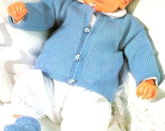 Easy Knit Baby Cardigan Sweater & Bootees Newborn Boys Girls  Motif  17"~ DK 8 Ply Light Worsted Knitting Pattern pdf download