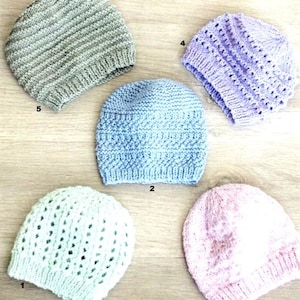 Baby Childs Beanie Hats 5 Designs ~ Newborn - 4 yrs Boys Girls ~ Knit Flat & Seamed ~  DK 8 Ply Light Worsted Knitting Pattern PDF  download