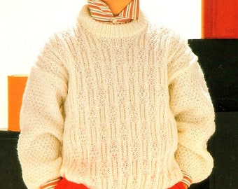 Easy Childrens Cable Textured Rib  Sweater Round Neck Drop Sleeve Boys Girls 24-38" DK 8 Ply Light Worsted Knitting Pattern pdf Download