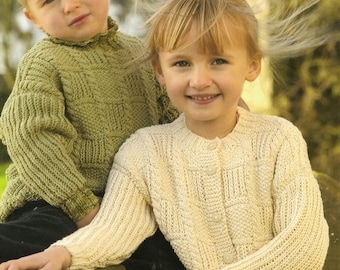 Childs Sweater & Cardigan Textured Blocks Cable Round Neck 22 - 32" ~ DK 8 Ply Light Worsted Knitting Pattern pdf Instant Download