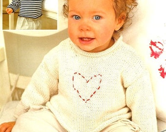Roll-neck Sweater Stripe Heart Pullover & Blanket  Boys Girls 18"- 30" 3mts - 10 yrs ~ DK 8 Ply Light Worsted Knitting Pattern pdf download