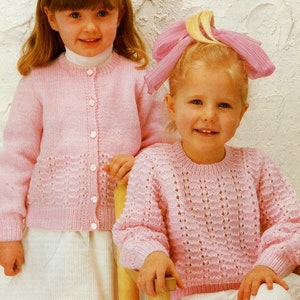 Girls Round Neck Lace Panel Cardigan & Lacy Sweater 22-24&quot; ~ DK wool 8ply Knitting Pattern pdf Instant Download