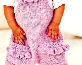 Baby Toddler Dungarees with Bib ~ Frilly or Plain Button Front 0 - 3 Years DK 8 Ply Light Worsted Knitting Pattern PDF download