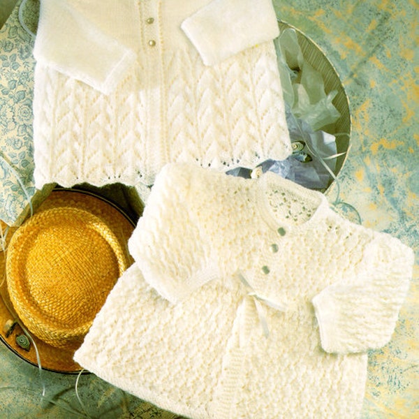 Baby Matinee Coat Jacket Lacy Textured Raglan 2 Designs ~ 16 - 20" ~  3 Ply  & 4 Ply Fingering Knitting Pattern pdf Download