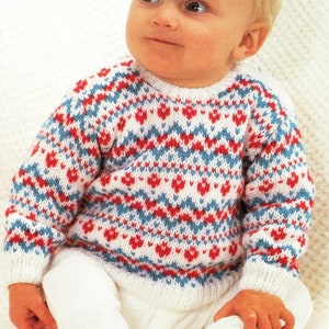 Baby Fair Isle Fairisle Sweater Jumper Round Buttoning Neck 19 -21" DK 8 Ply Light Worsted Knitting Pattern PDF Instant download