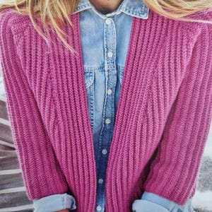 Easy Womans Rib Cardigan Edge to Edge Long / Short Pockets Collar Larger Sizes 32 - 50" DK 8 Ply Light Worsted pdf download Knitting Pattern