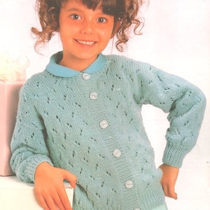 Girls Lacy Eyelet Cardigan Jacket Round Neck  22-32&quot; ~ DK Wool 8ply Light Worsted Knitting Pattern pdf Instant Download
