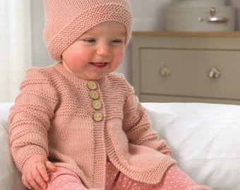 Easy Knit Baby Jacket Cardigan Hat Bootees 12" -20" ~ DK 8 ply Light Worsted yarn pdf instant download