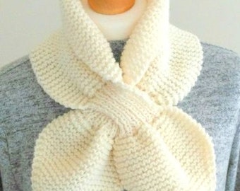 Very Easy Keyhole Scarf Marple Neckwarmer in Garter Stitch beginner Project - Aran Knitting Pattern PDF Instant download