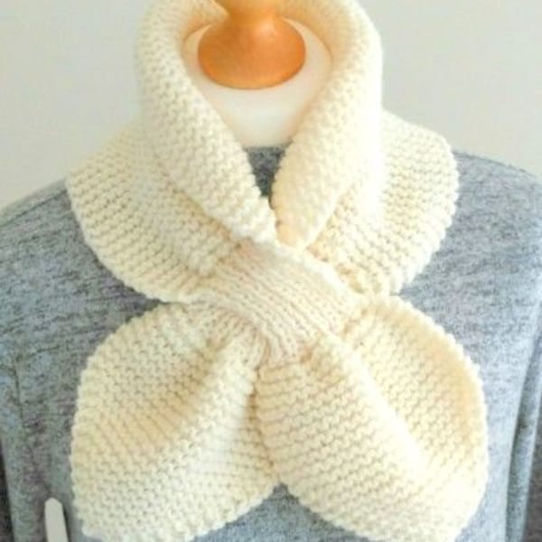 Very Easy Keyhole Scarf Marple Neckwarmer in Garter Stitch beginner Project - Aran Knitting Pattern PDF Instant download