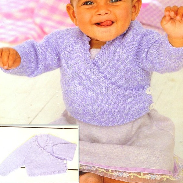 Baby Wrapover Cardigan Jacket Ballet Top Kimono Picot Edge Raglan Sleeve - 16 - 26" - DK 8 Ply Kight Worsted PDF Download Knitting Pattern