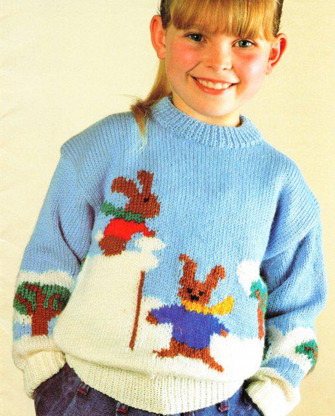 Holiday Rabbit Sweaters Childs Snowbunnies Rabbit Motif Round Neck Christmas Xmas Sweater Boys ...