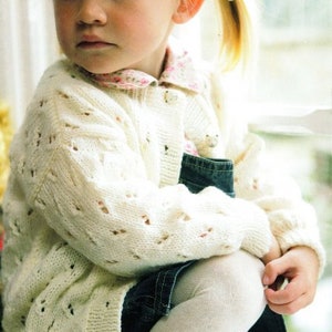 Girls Lacy Eyelet Cardigan Round Neck Jacket  22&quot;- 32&quot;  ~ DK 8 Ply Light Worsted Knitting Pattern pdf instant download