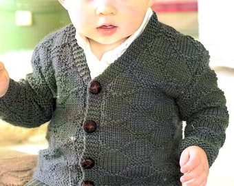 Baby Textured Cardigan V or Shawl Neck & Blanket  16"- 26" ~ 0 - 7 yrs  DK 8 Ply Light Worsted Knitting Pattern PDF Download