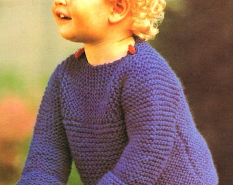 Very Easy Beginner Garter Stitch Yoked Sweater Oversweater Boys Girls  20" - 26" ~ Chunky 12 Ply Wool Knitting Pattern pdf download
