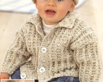 Baby Cardigan Collar Round Neck Hood & Hat Childrens Toddlers 16-26" 0 - 6 years~ DK Wool 8ply Light Worsted Knitting Pattern pdf Download