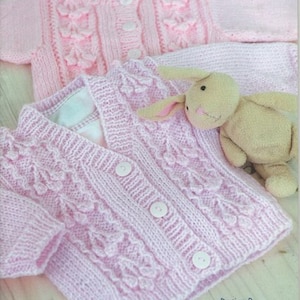Baby Childrens Cable Bobble Cardigans Jackets Collar Round & V Neck 16- 26&quot; Aran 10 Ply Worsted Knitting Pattern pdf Instant Download