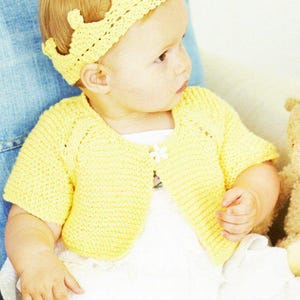 Easy Knit Garter Stitch Baby Cardigans Round Neck Long or Short Sleeve 16 - 26&quot; ~ Cotton Aran 10 ply Worsted Knitting Pattern pdf download