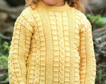 Childs Textured Sweater Round Neck Rib Cable Drop Sleeve 22-30" ~ 4 ply Fingering Knitting Pattern pdf Instant Download