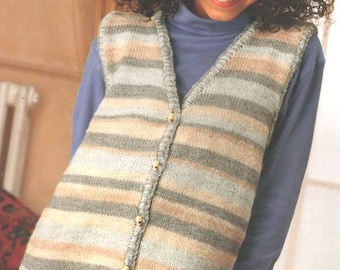Girls Striped V Neck Gilet Waistcoat 22-30" (2 - 10 years) DK 8 Ply Light Worsted Knitting Pattern pdf  Download