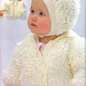 All Over Loopy Jacket & Loopy Bonnet 20 -24"  (1-4 yrs)  ~ DK Wool 8ply Light Worsted Knitting Pattern pdf  Download