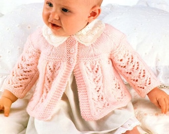 Baby Girls Matinee Jacket Coat Cardigan Yoke Lace Lacy Butterfly Pattern 17 - 19 " DK 8 Ply Light Worsted PDF Download Knitting Pattern