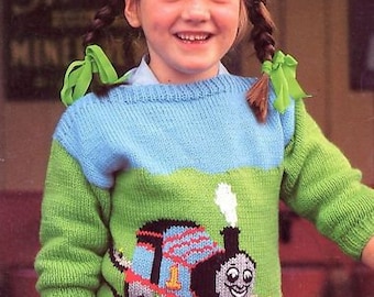 Boys Girls Thomas The Tank Engine Train Sweater 20"- 28" Baby/Childrens DK 8 Ply Light Worsted Knitting Pattern PDF Instant download