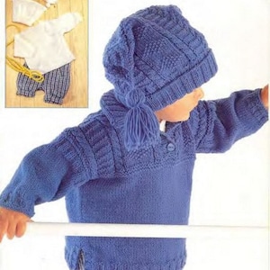 Easy Childs Crew Neck Sweater Tunic Cable With / Without Collar Tassel Hat 16-28" DK 8 Ply Light Worsted Knitting Pattern pdf  Download