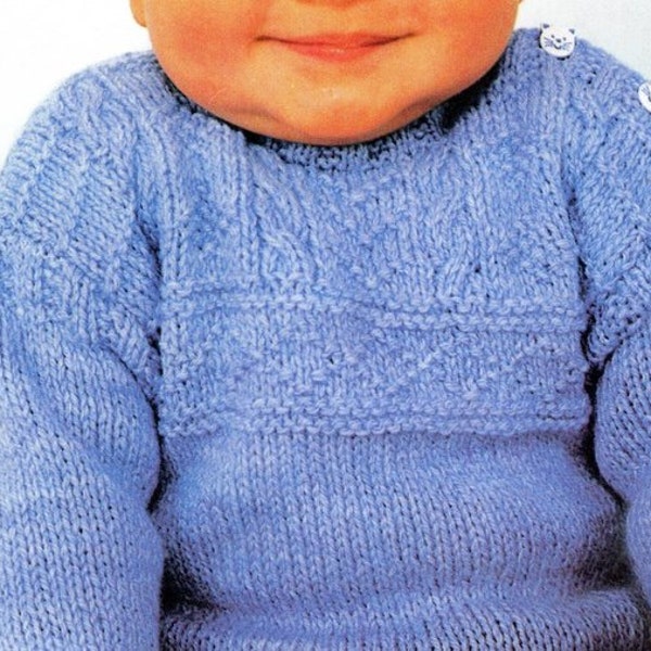 Baby Guernsey Gansey Cable Sweater Shoulder Opening Boys Girls 16"- 24" ~ 0 - 3 Years  DK 8 Ply Light Worsted Knitting Pattern PDF Download