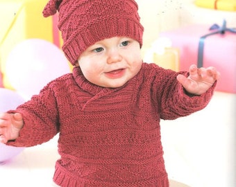 Child's Sweater Shawl Wrap Neck, T Bag Hat & Blanket Textured 16 - 26"  0-7 years ~DK 8 Ply Light Worsted Knitting Pattern PDF  download