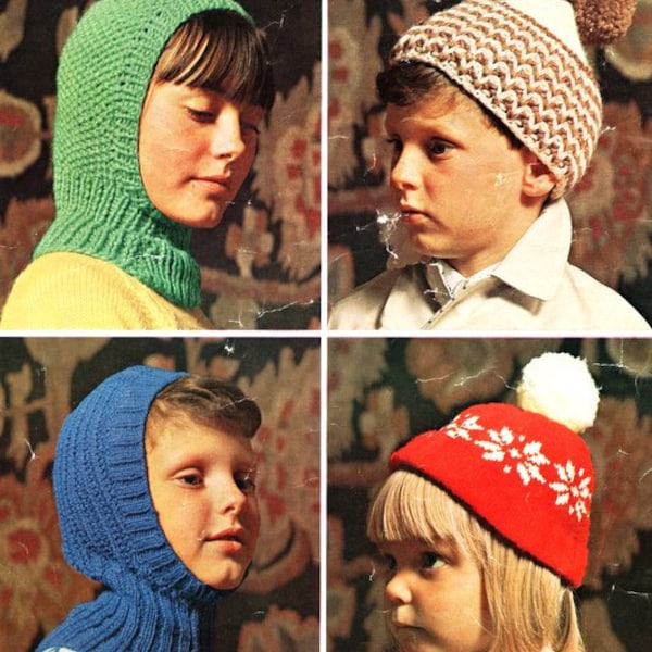 Easy Balaclava & Bobble Hat 2 Needles 6 - 14 Years Boys Girls ~  DK  8ply Light Worsted /Chunky 12 Ply Wool Knitting Pattern pdf  Download