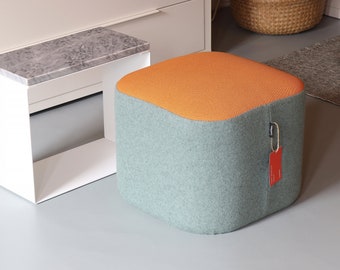 Pouf in Virgin Wool - Blue and Orange