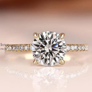 Round Cut Lab Grown Diamond Engagement Ring, IGI Certified Hidden Halo Ring, 0.5 - 3 CT Solitaire Diamond Ring, Pave Wedding Ring For Gift