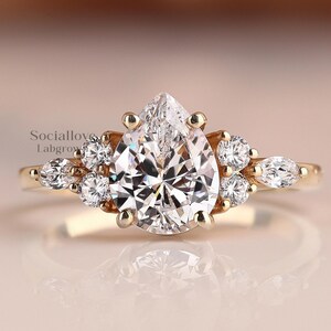 Pear cut Diamond Engagement Ring, IGI Certified Lab Grown Diamond Muse set Ring, Vintage Ring For Women, Comfort Fit Bridal Wedding Ring