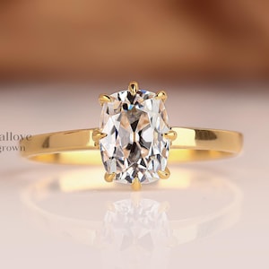 Old Mine Cushion Cut Lab Grown Diamond Ring, IGI Certified 8 Prong Solitaire Engagement Ring, 14K Gold Bridal Wedding Ring, Gift for Women