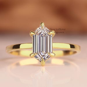 Lab Grown Hexagon Step Cut Diamond Ring, IGI Certified Solitaire Engagement Ring, Antique Cut 14K Gold Bridal Ring, Proposal Gift for Her