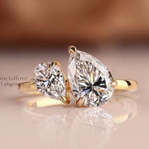 Toi et Moi Ring Double Pear cut Lab Grown Diamond Ring IGI Certified E/VS1 Diamond Engagement Ring You and Me Ring Two Stone Ring For Gift