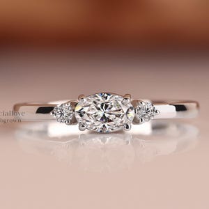 Oval cut Three Stone Engagement Ring, Lab Grown Diamond Wedding Ring for Women, Comfort Fit Bridal Ring, Handmade Anniversary Proposal Gift
