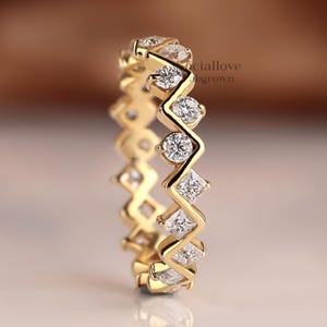 Zig Zag Wedding Band Round & Princess cut Lab Grown Diamond Band Full Eternity Stacking/Matching Band Anniversary Band For Her Cluster Band